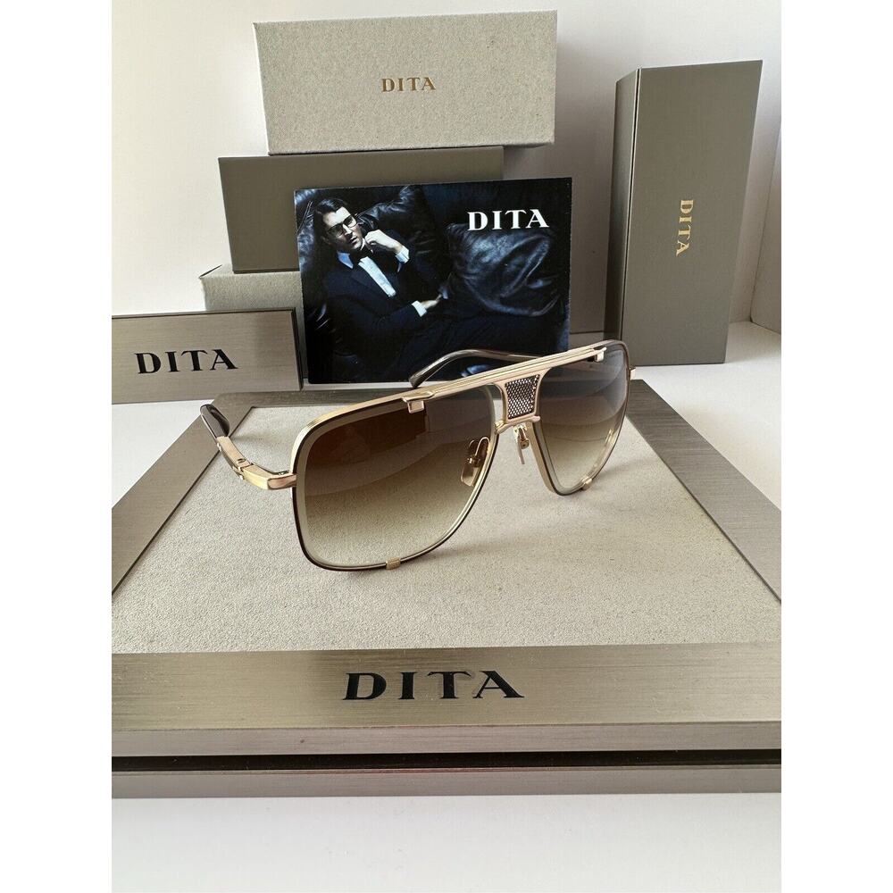 MACH-FIVE DRX-2087-I GLD BRN BRUSHED WHITE GOLD-BROWN GRADIENT SUNGLASSES - Picture 3 of 10